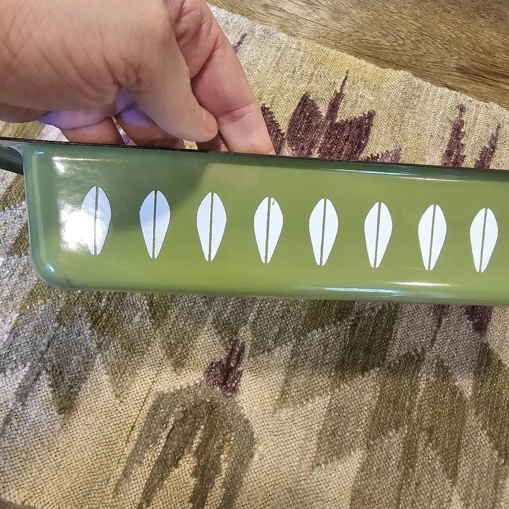 Catherineholm Enamelwear Large Baking Pan Green Lotus Leaf Mid Century